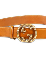 GUCCI Bamboo Leather Belt - Brown Antique Rose Gold SzM