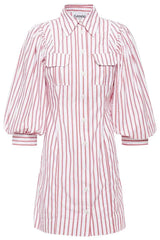 GANNI Organic Cotton Poplin Mini Dress - Red Stripe SZ8