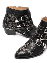 CHLOÉ Susanna Studded Leather Ankle Boots - Black & Silver EU38