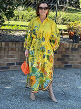 ALÉMAIS Cressida Linen Midi Shirtdress - Yellow Sz12