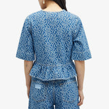 GANNI Denim Flounce Tie Blouse - Mid Blue Sz38 NZ10
