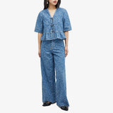 GANNI Denim Flounce Tie Blouse - Mid Blue Sz38 NZ10