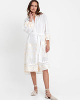 GREEK ARCHAIC KORI Embroidered Shirt Dress - White & Champagne SzM