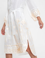 GREEK ARCHAIC KORI Embroidered Shirt Dress - White & Champagne SzM