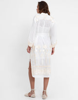 GREEK ARCHAIC KORI Embroidered Shirt Dress - White & Champagne SzM