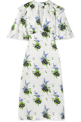 LES REVERIES Silk Satin Midi Dress - Ivory Floral US4 NZ8
