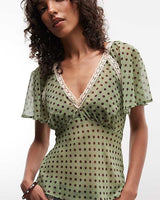 RECLAIMED VINTAGE Chiffon Tea Top - Sage Spot SzS