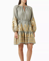 GREEK ARCHAIC KORI Phoenix Embroidered Mini Dress - Green & Gold SzM
