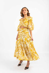 ZIMMERMANN Postcard Pleated Skirt - Swirl Floral Yellow Sz2 NZ12