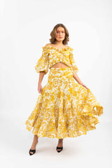 ZIMMERMANN Postcard Pleated Skirt - Swirl Floral Yellow Sz2 NZ12