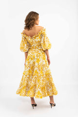 ZIMMERMANN Postcard Pleated Skirt - Swirl Floral Yellow Sz2 NZ12