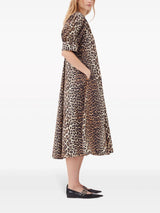 GANNI Poplin Midi Dress - Leopard Sz34 NZ8