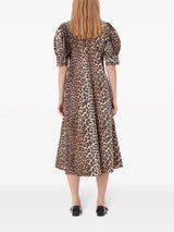 GANNI Poplin Midi Dress - Leopard Sz34 NZ8