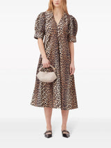 GANNI Poplin Midi Dress - Leopard Sz34 NZ8