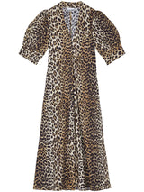 GANNI Poplin Midi Dress - Leopard Sz34 NZ8