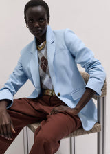 ME+EM Sharp Shoulder Blazer Italian Linen Blend - Sky Blue Sz16
