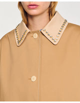 SANDRO Diderot Embellished Collare Trench Coat - Camel Sz38 NZM