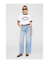 ANINE BING Jaylin S Sleeve T-Shirt Paris - White  Sz Large