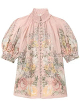 ZIMMERMANN Waverly Floral-Print Blouse - Pastel Pink Sz4 NZ16