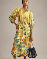 ALÉMAIS Cressida Linen Midi Shirtdress - Yellow Sz12
