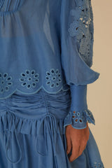 FARM RIO Long Sleeve Organic Cotton Blouse - Sky Blue SzS