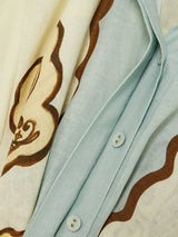 ALÉMAIS Relic Linen Midi Shirtdress - Blue Cream Sz14