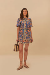 FARM RIO Tapestry Printed Mini Dress - Superbloom Blue SZL