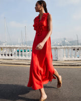 FARM RIO  3d Flower Maxi Dress - Red SzXS