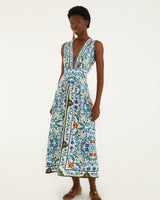 FARM RIO Flora Tile Scallop Maxi Dress - Off-White SzS
