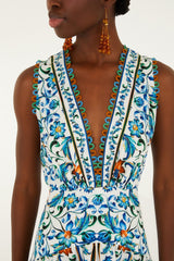 FARM RIO Flora Tile Scallop Maxi Dress - Off-White SzS
