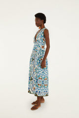 FARM RIO Flora Tile Scallop Maxi Dress - Off-White SzS
