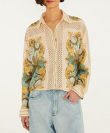 FARM RIO Royal Sea Crochet Detail Shirt - Multi Colour SzXL