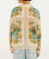 FARM RIO Royal Sea Crochet Detail Shirt - Multi Colour SzXL
