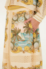 FARM RIO Royal Sea Crochet Midi Skirt  - Sand Coloured