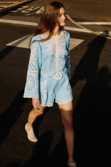 FARM RIO  Romantic Richelieu Blouse - Light Blue SzM