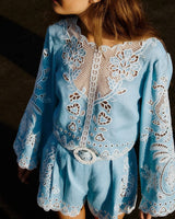 FARM RIO  Romantic Richelieu Blouse - Light Blue SzM