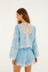 FARM RIO  Romantic Richelieu Blouse - Light Blue SzM