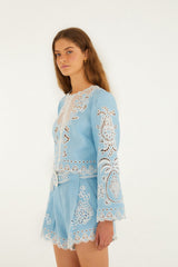 FARM RIO  Romantic Richelieu Blouse - Light Blue SzM