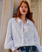 FARM RIO  Embroidered Lace Buttoned Shirt - Off White SzL