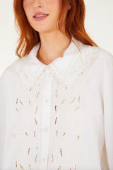 FARM RIO  Embroidered Lace Buttoned Shirt - Off White SzL