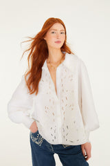 FARM RIO  Embroidered Lace Buttoned Shirt - Off White SzL