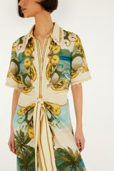 FARM RIO Royal Sea Collared Midi Dress - Off-White SzM