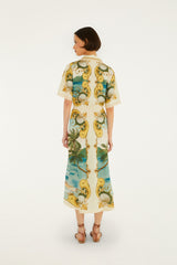 FARM RIO Royal Sea Collared Midi Dress - Off-White SzM