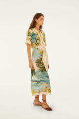 FARM RIO Royal Sea Collared Midi Dress - Off-White SzM