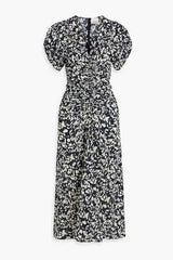ISABEL MARANT Lilia Ruched Midi Dress - Abstract Print SZ38 NZ10