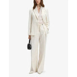 BOSS Pinstriped Linen-Blend Trousers - Cream Sz8