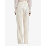 BOSS Pinstriped Linen-Blend Trousers - Cream Sz8