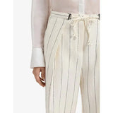 BOSS Pinstriped Linen-Blend Trousers - Cream Sz8