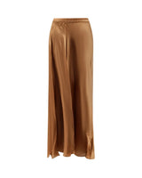 MES DEMOISELLES Calista Satin-Effect Maxi Skirt - Caramel Sz36 NZS