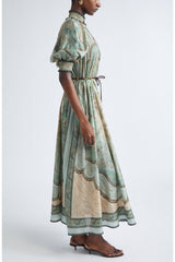 ZIMMERMANN Wanderlust Billow Midi Dress - Green Sz3 NZ12